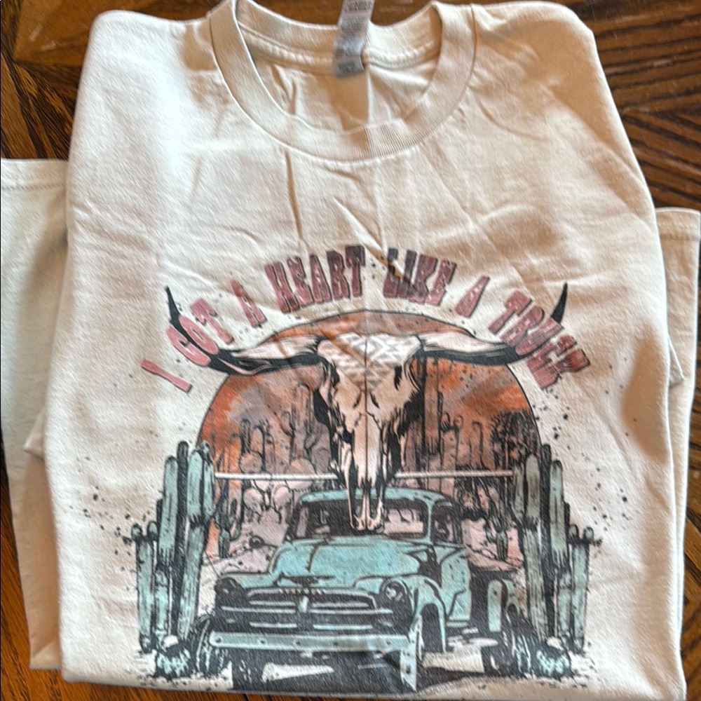 Laney Wilson I’ve Got A Truck. Cream Tee with Vintage Truck and Cactus Design